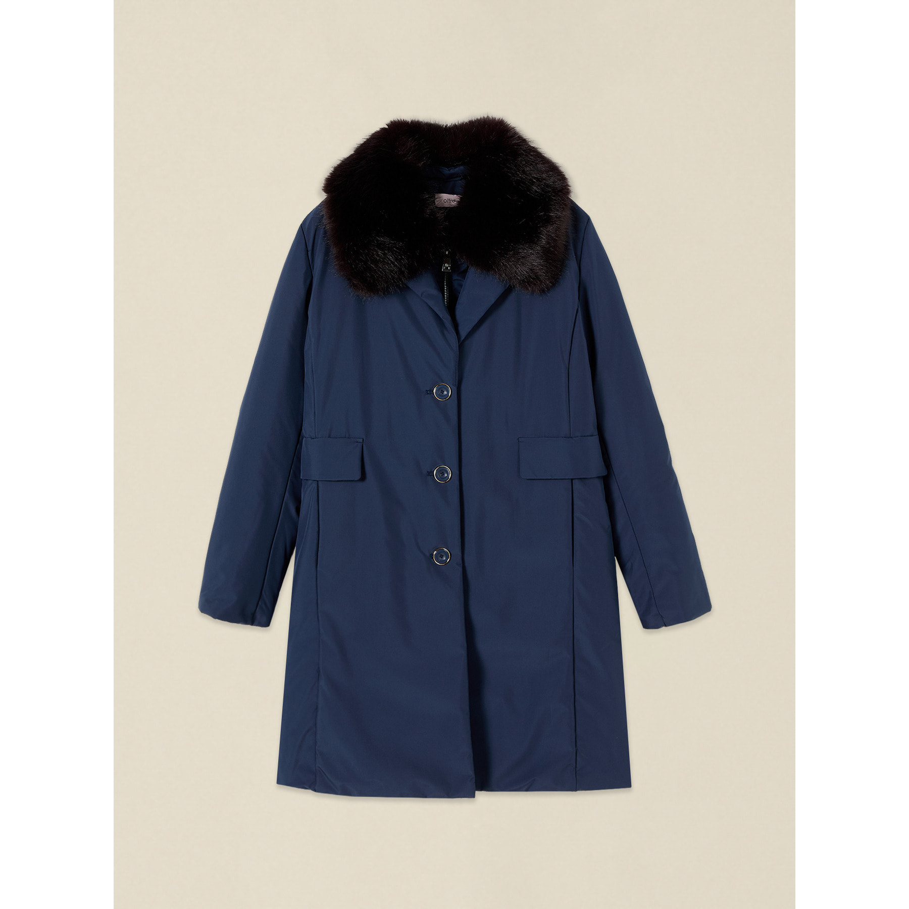 Oltre - Piumino dritto in nylon con collo bordato - Blu