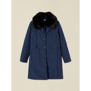 Oltre - Piumino dritto in nylon con collo bordato - Blu