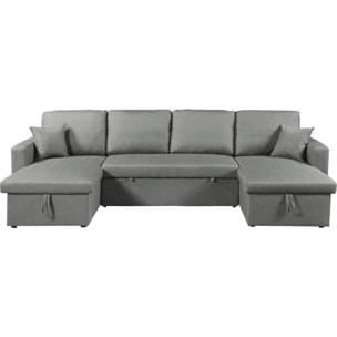 Canapé d'angle panoramique convertible en tissu "Alain" - 4 places - Gris