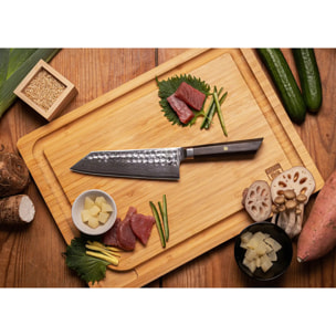 Couteau Santoku Bunka | Lame 170 mm | Acier Inoxydable Japonais Damas