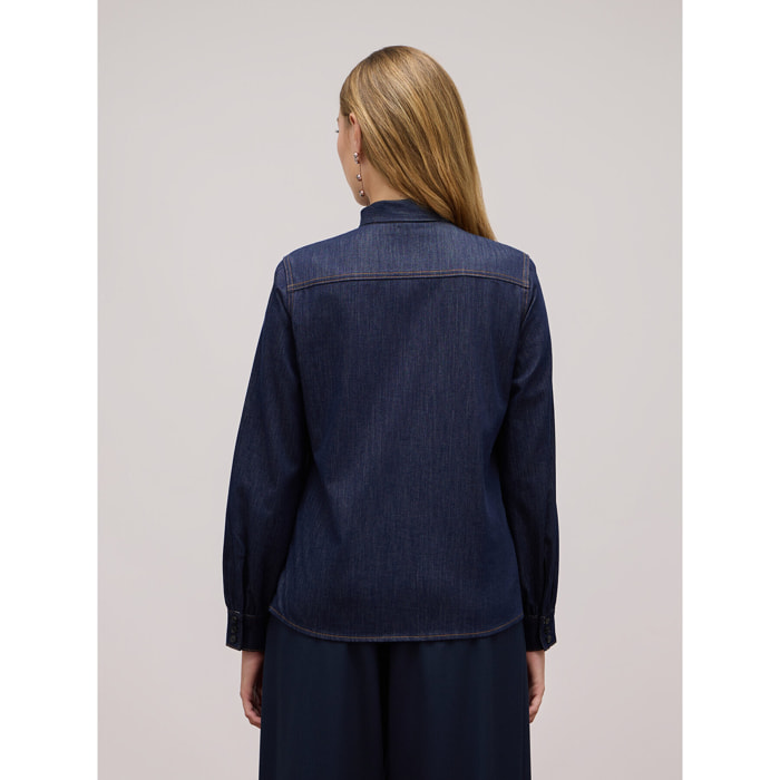 Oltre - Denim shirt with bow - Azul