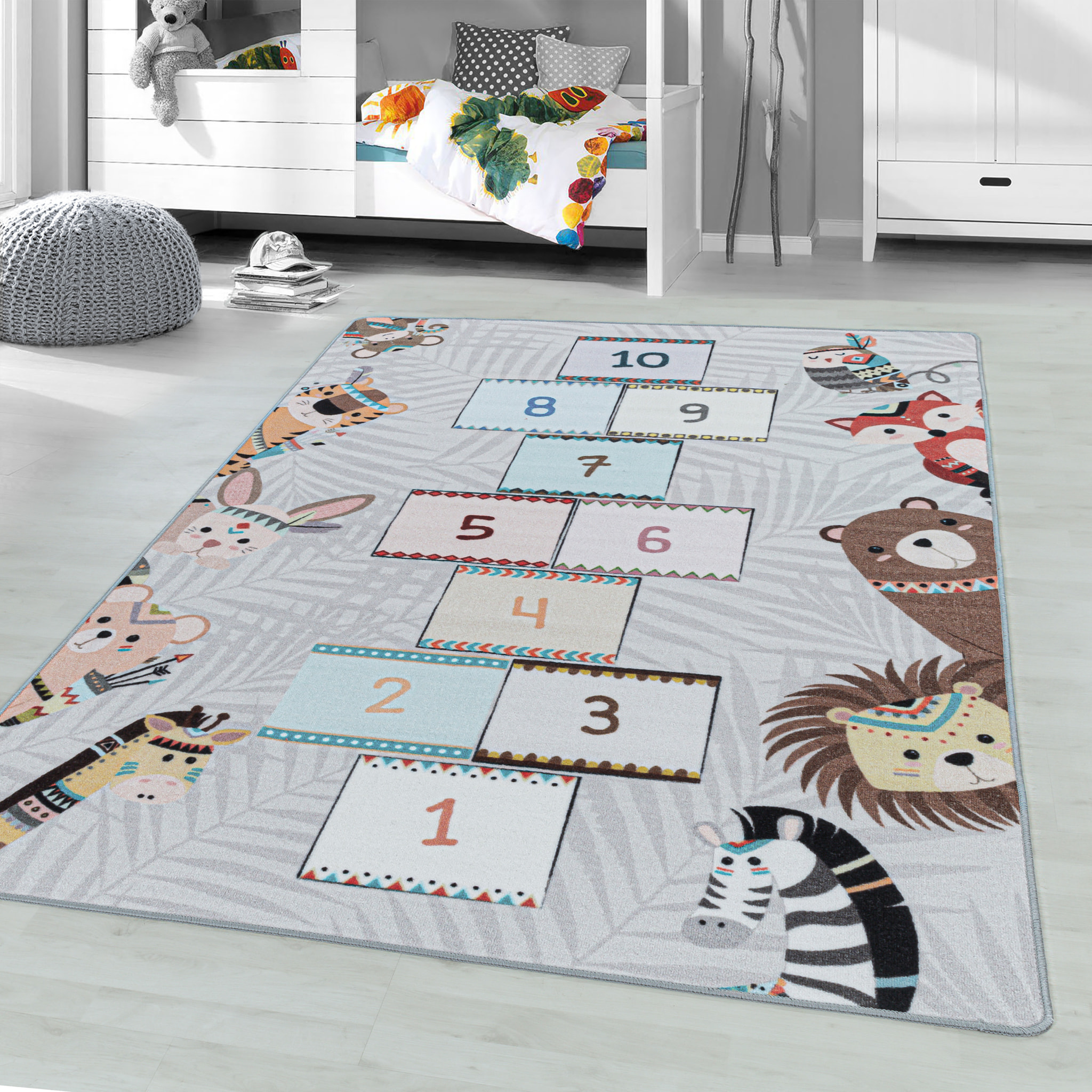 PLAY - Tapis enfant marelle gris - PLA2903GRI