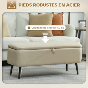 Banc coffre de rangement 2 en 1 dim. 102L x 40l x 39H cm piètement acier noir tissu beige