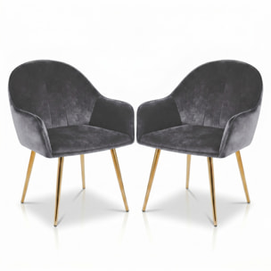 Set 2 poltrone in velluto con gambe oro, sedie imbottite design elegante e moderno, struttura in legno con schienale e seduta confortevoli, rivestimento effetto velluto morbido, ideali per soggiorno camera e ufficio, stile raffinato