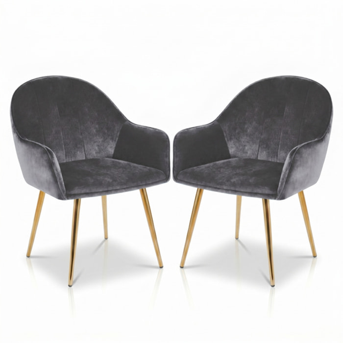 Set 2 poltrone in velluto con gambe oro, sedie imbottite design elegante e moderno, struttura in legno con schienale e seduta confortevoli, rivestimento effetto velluto morbido, ideali per soggiorno camera e ufficio, stile raffinato