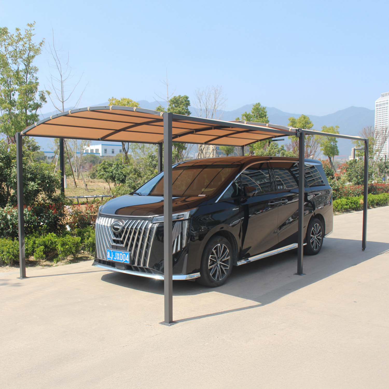 Pergola coulissante extensible et carport 9m² jusqu'à 16m² gris et beige