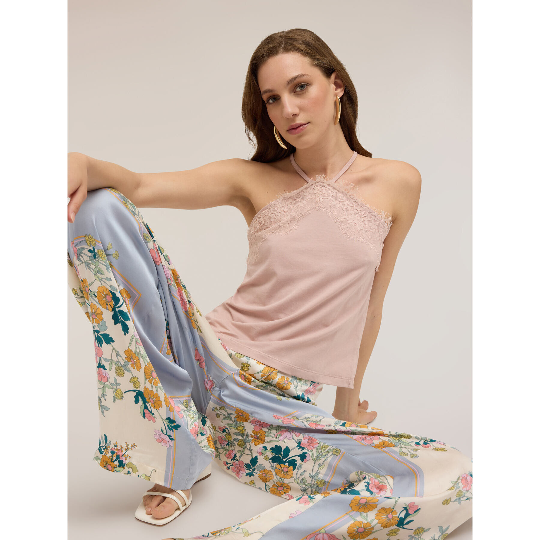 Motivi - Top halter neck con inserti in pizzo - Rosa