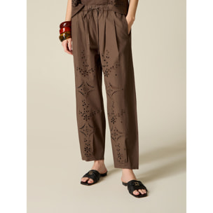 Oltre - Pantaloni cropped in cotone traforato - Marrone