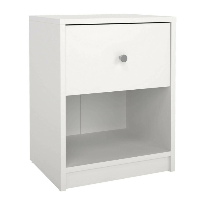 Comodino Kastri, Comò basso, Tavolino da notte, Mensola da letto, 38x30 h48 cm, Bianco