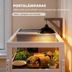 Casa para Tortugas de Madera, Terrario para Reptiles con 2 Techos Abatibles, Bandeja Extraíble, Soporte para Lámpara, Paneles Transparentes, Pestillo de Seguridad y Cuenco, Caseta para Tortugas