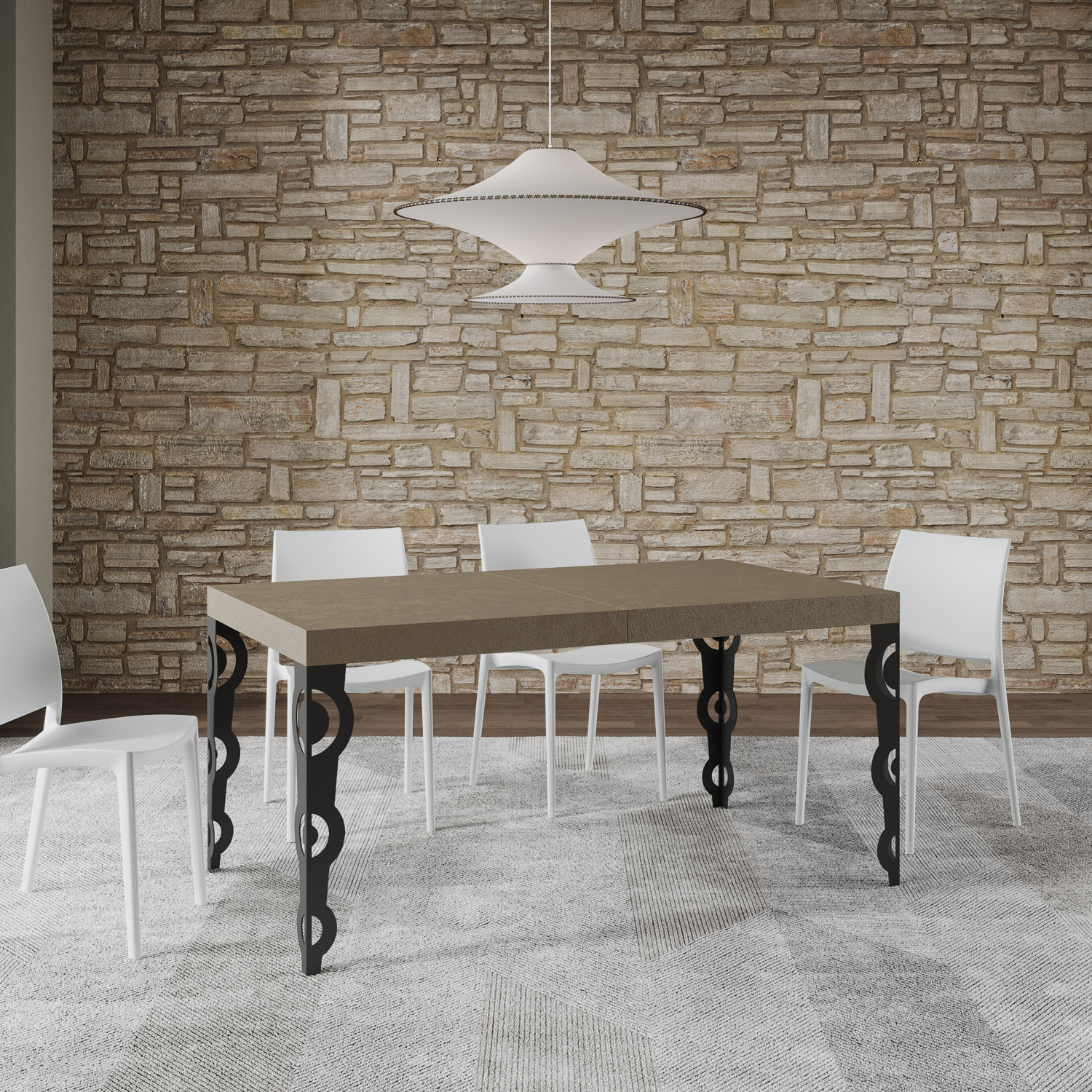 Table extensible 80x160/244 cm Karamay Taupe cadre Anthracite