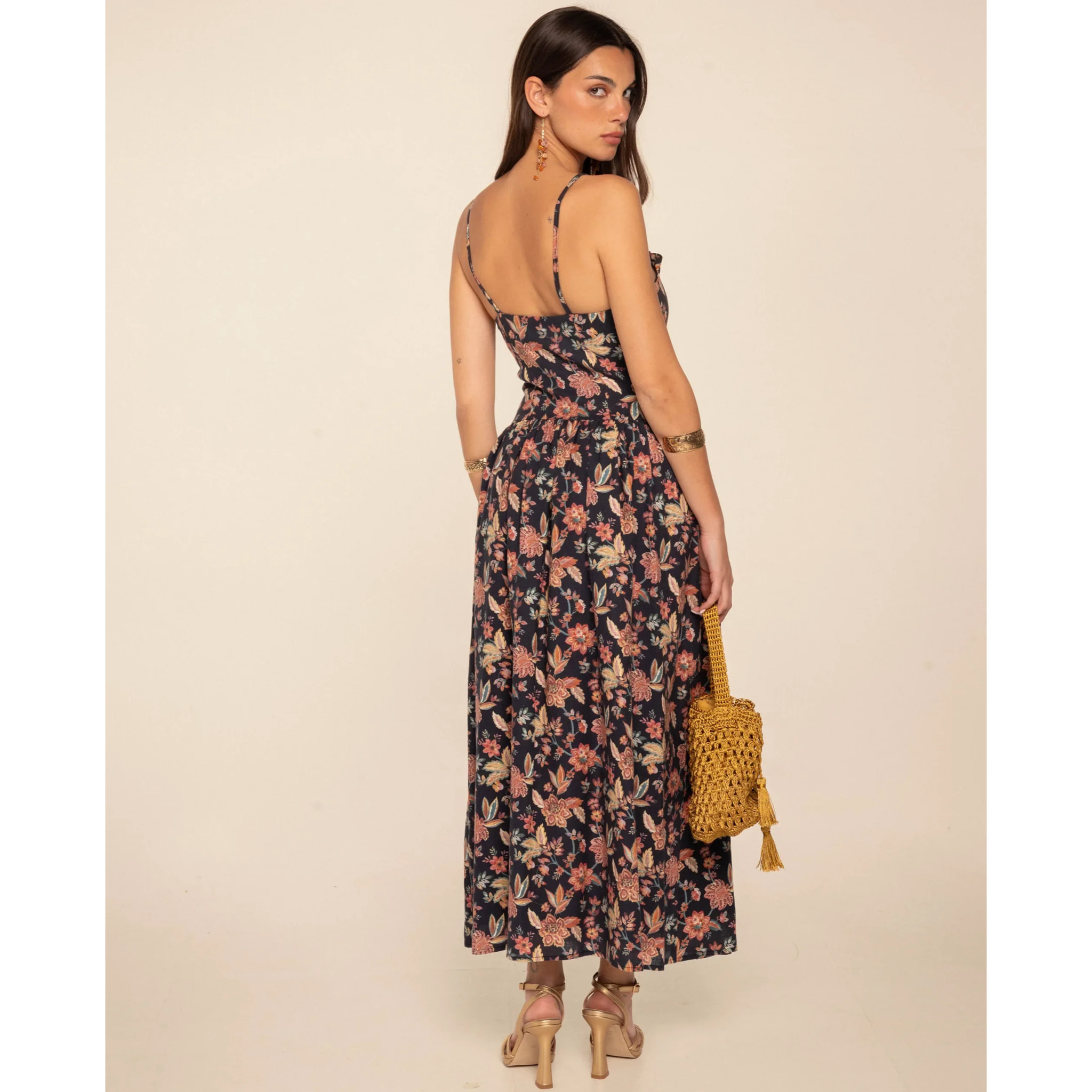 Vestido midi con tirante fino de algodón
