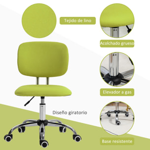 Silla de Oficina sin Brazos Silla de Escritorio Giratoria Tapizado de Tela con Altura Ajustable Estilo Moderno Carga 120 kg 48x53x80-90 cm Verde Lima