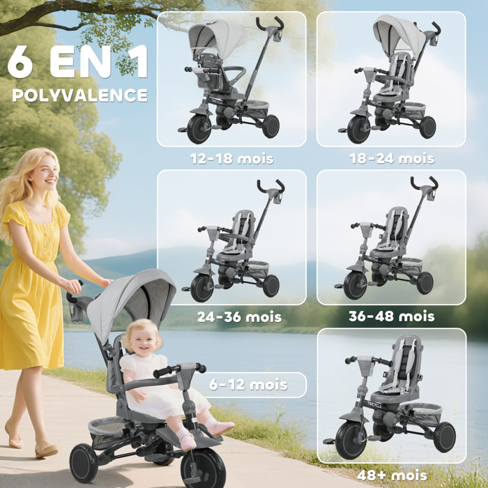Tricycle évolutif pliable réglable 6 en 1 gris