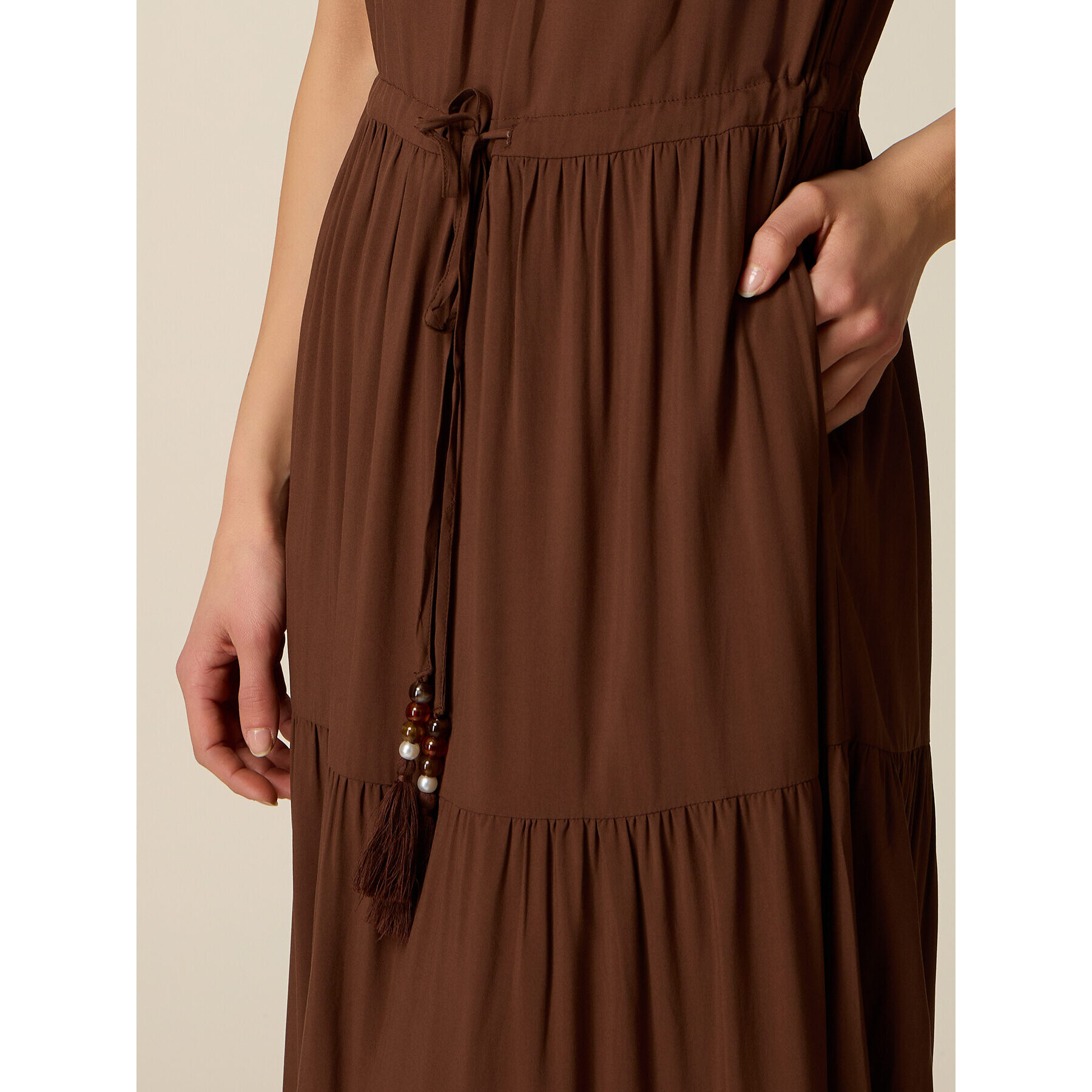 Oltre - Vestido largo de viscosa con volantes - Marrón