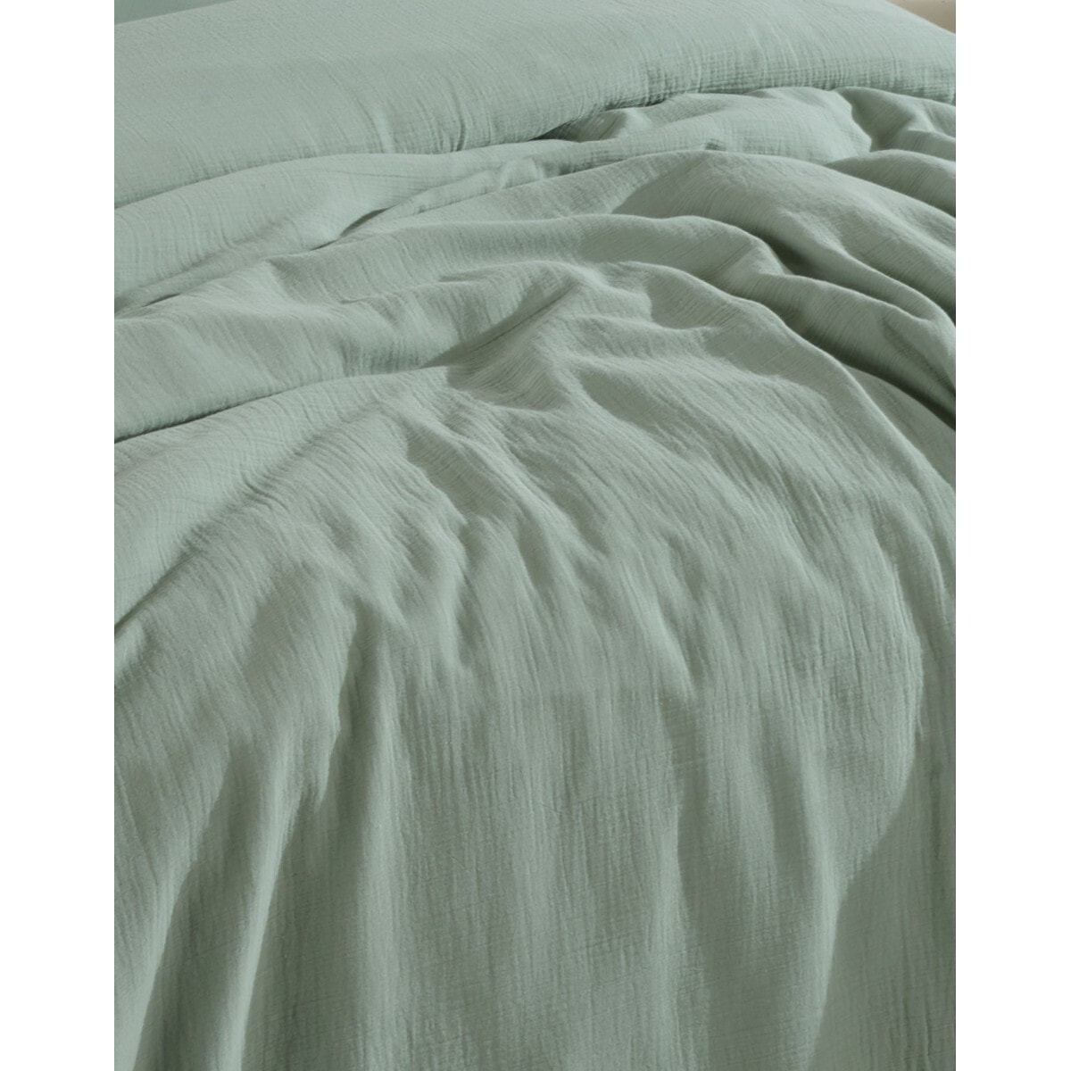 Parure housse de couette et taies d'oreiller gaze de coton céladon