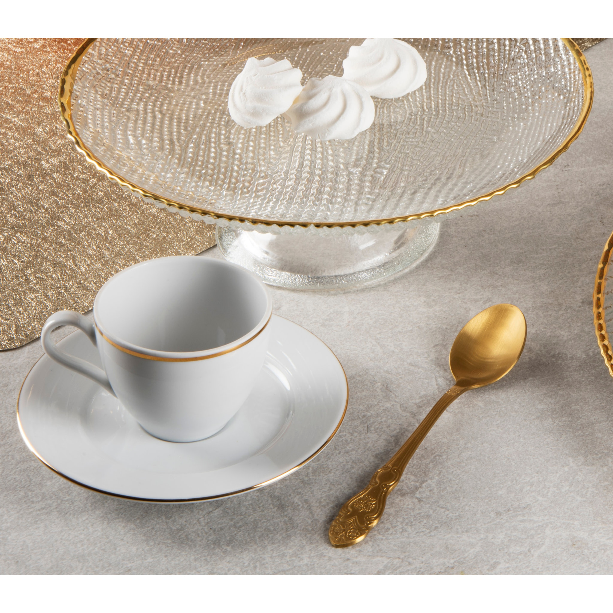 Set 6 Tazze Caffè con Piattino Excelsa – Gold, Porcellana Bianca