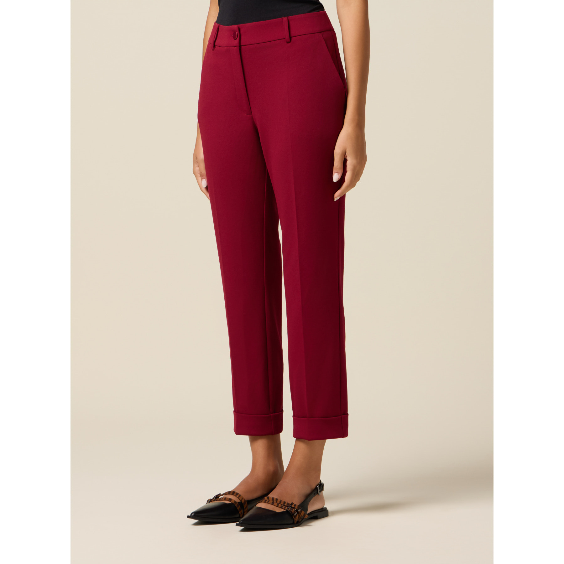 Oltre - Pantalones cropped de tejido crepé - Burgundy