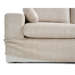 Calgary - canapé d'angle déhoussable et modulable 3 places + 1 pouf en velours texturé - Beige