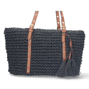 Bolso de Hombro Rafia y Cremallera