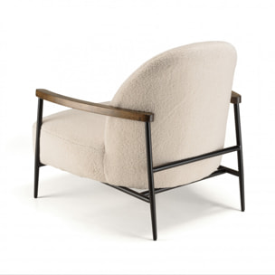 GASTON - Fauteuil tissu bouclette écru structure métallique