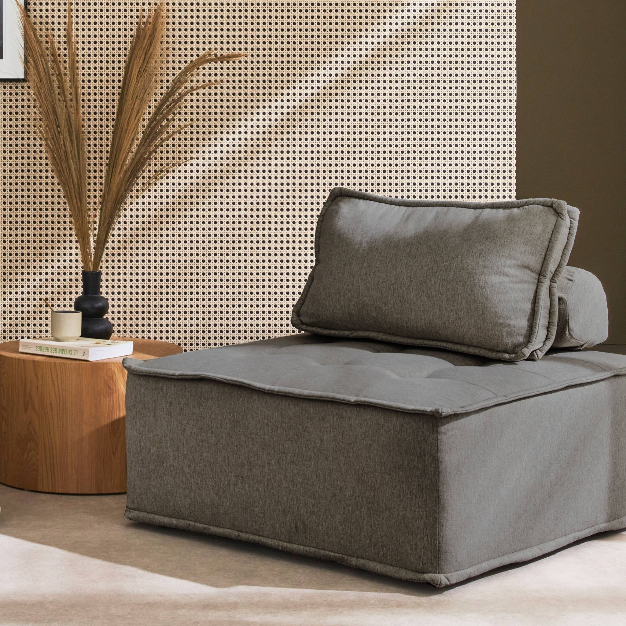 Chauffeuse pour canapé modulable tissu capitonné gris avec un coussin