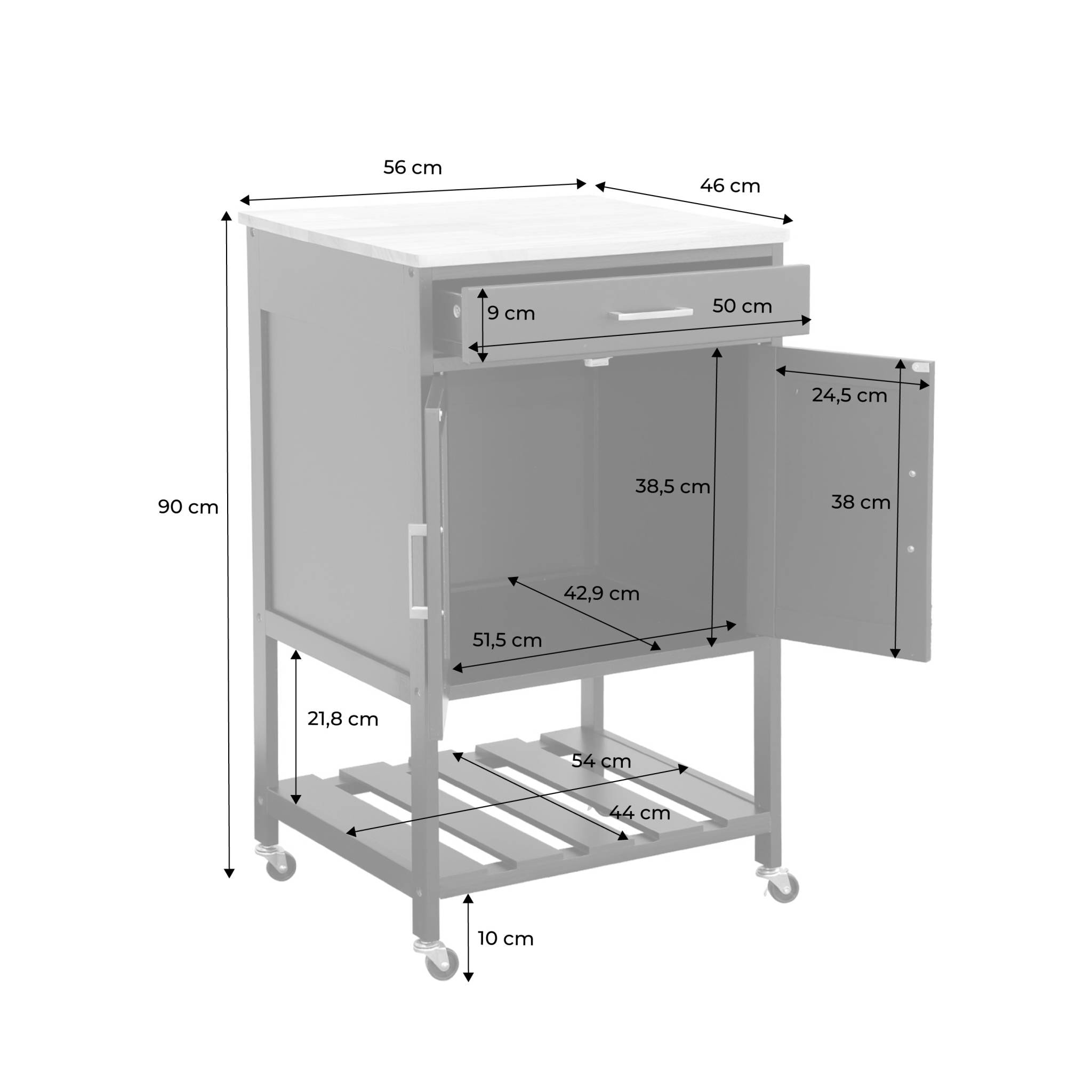 Desserte de cuisine plateau bois d'hévéa L56cm BENDOR