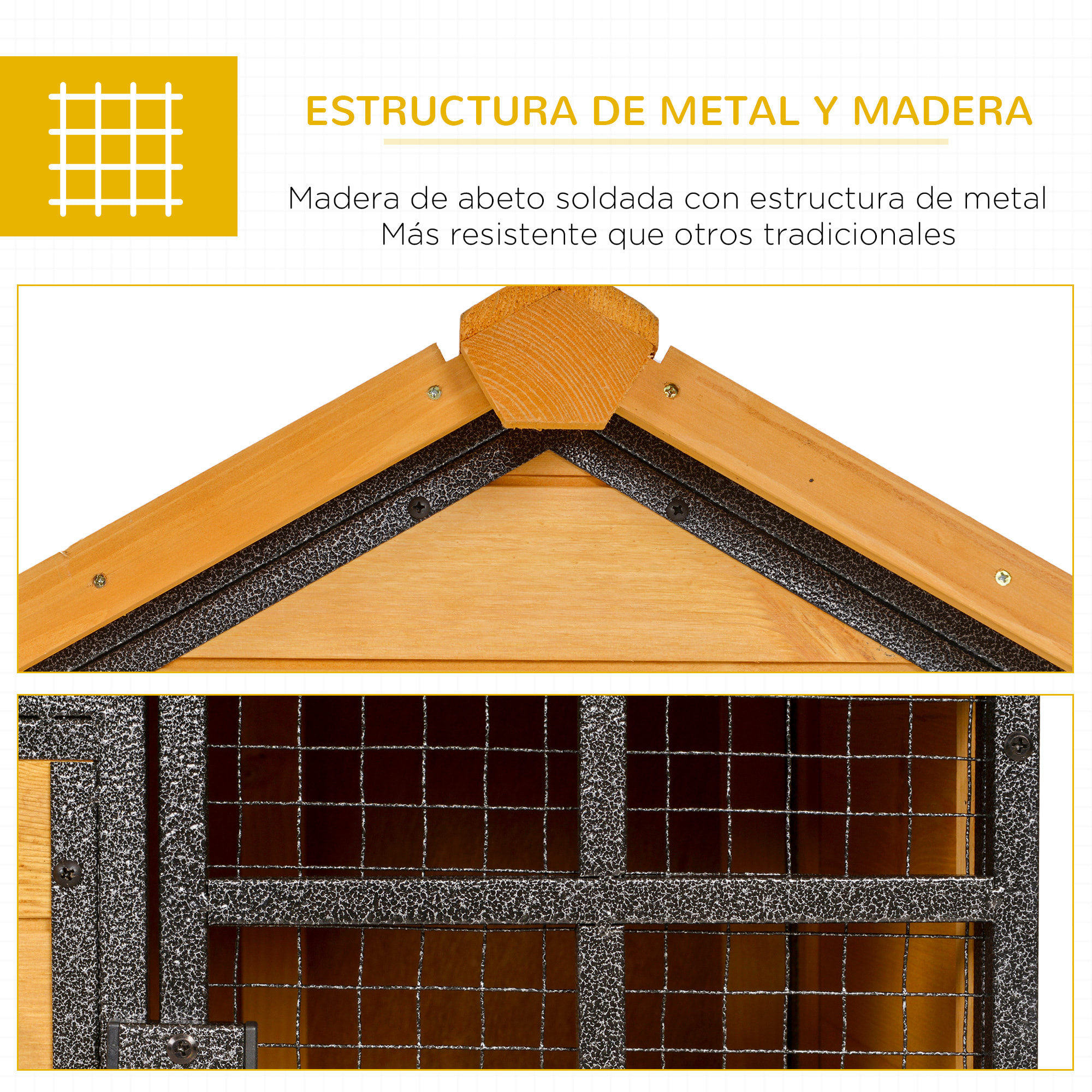 Conejera de Exterior Jaula para Mascotas Pequeñas 2 Niveles con Rampa Bandeja Extraíble de Madera y Metal 122x63x92 cm para Conejos Cobayas Madera y Gris