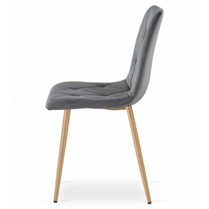 Sedia Libra in Velluto Grigio Scuro con Gambe Effetto Legno