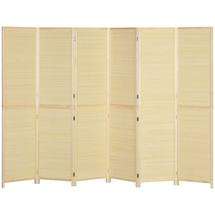 Paravent séparateur de pièce 6 panneaux pliables dim. 270L x 180H cm bois de bambou