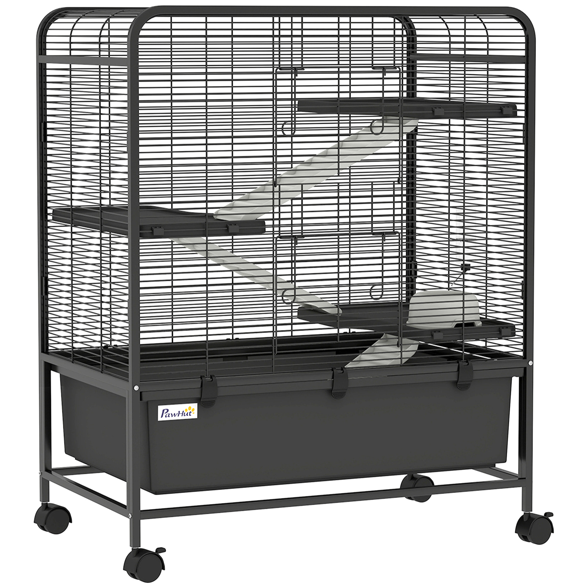 Cage mobile hamster rongeur furet 4 niveaux 2 portes 3 rampes bac profond amovible noir
