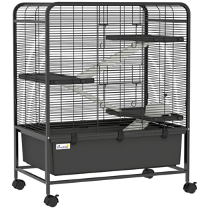 Cage mobile hamster rongeur furet 4 niveaux 2 portes 3 rampes bac profond amovible noir