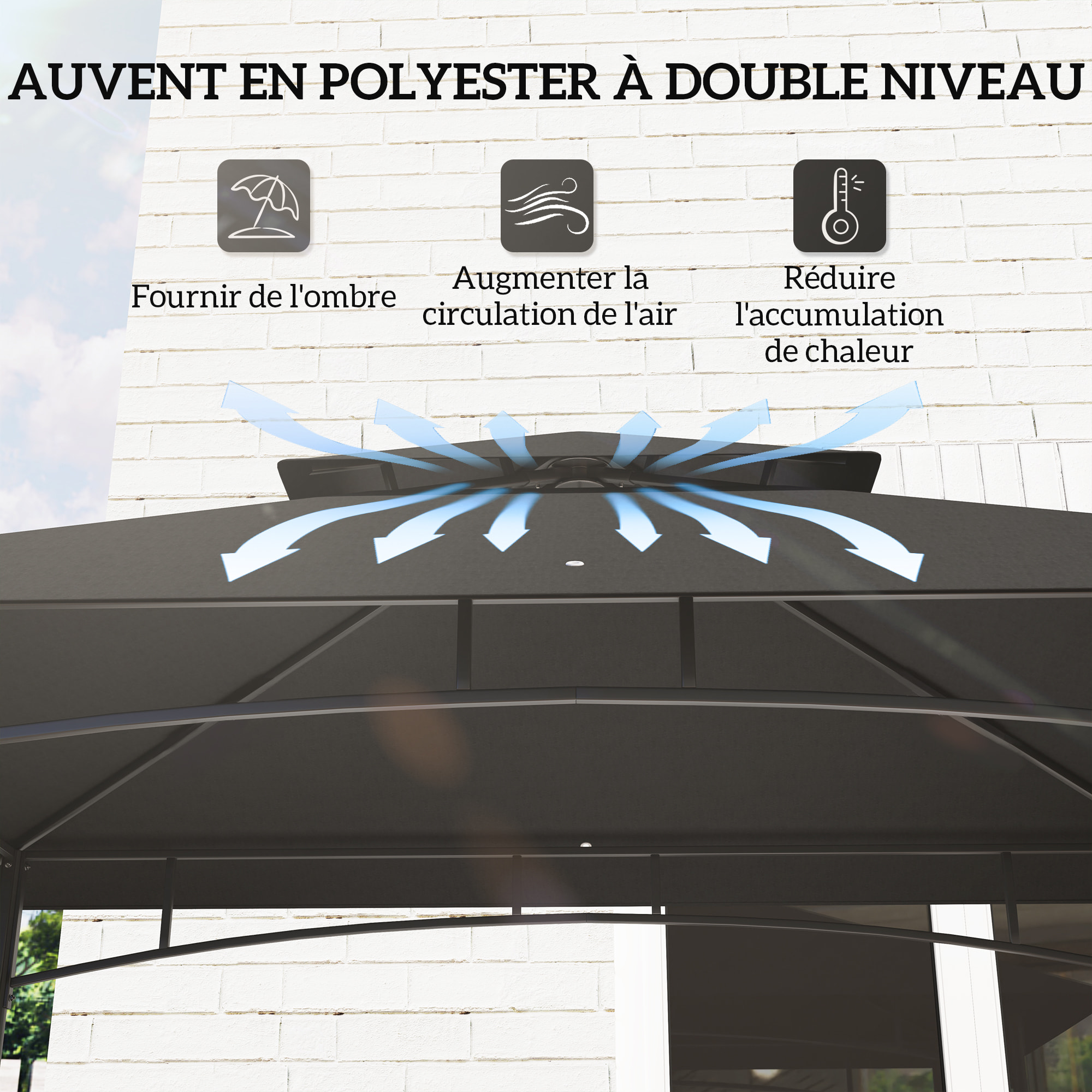 Abri pour barbecue - pavillon pour barbecue - barnum - 4 étagères - métal noir tissu anthracite