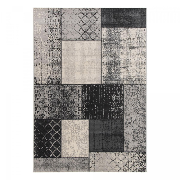Tapis NOUFI motif patchwork vintage gris et noir