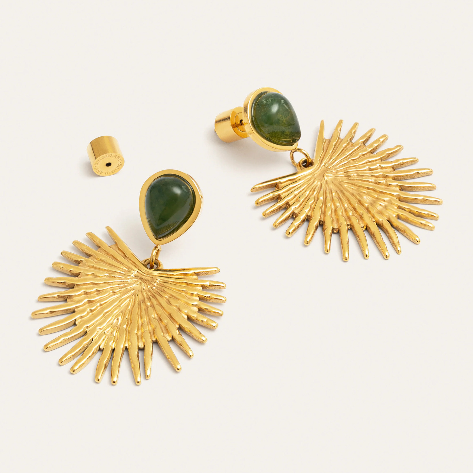 Pendientes Verde Catalina Acero Baño Oro