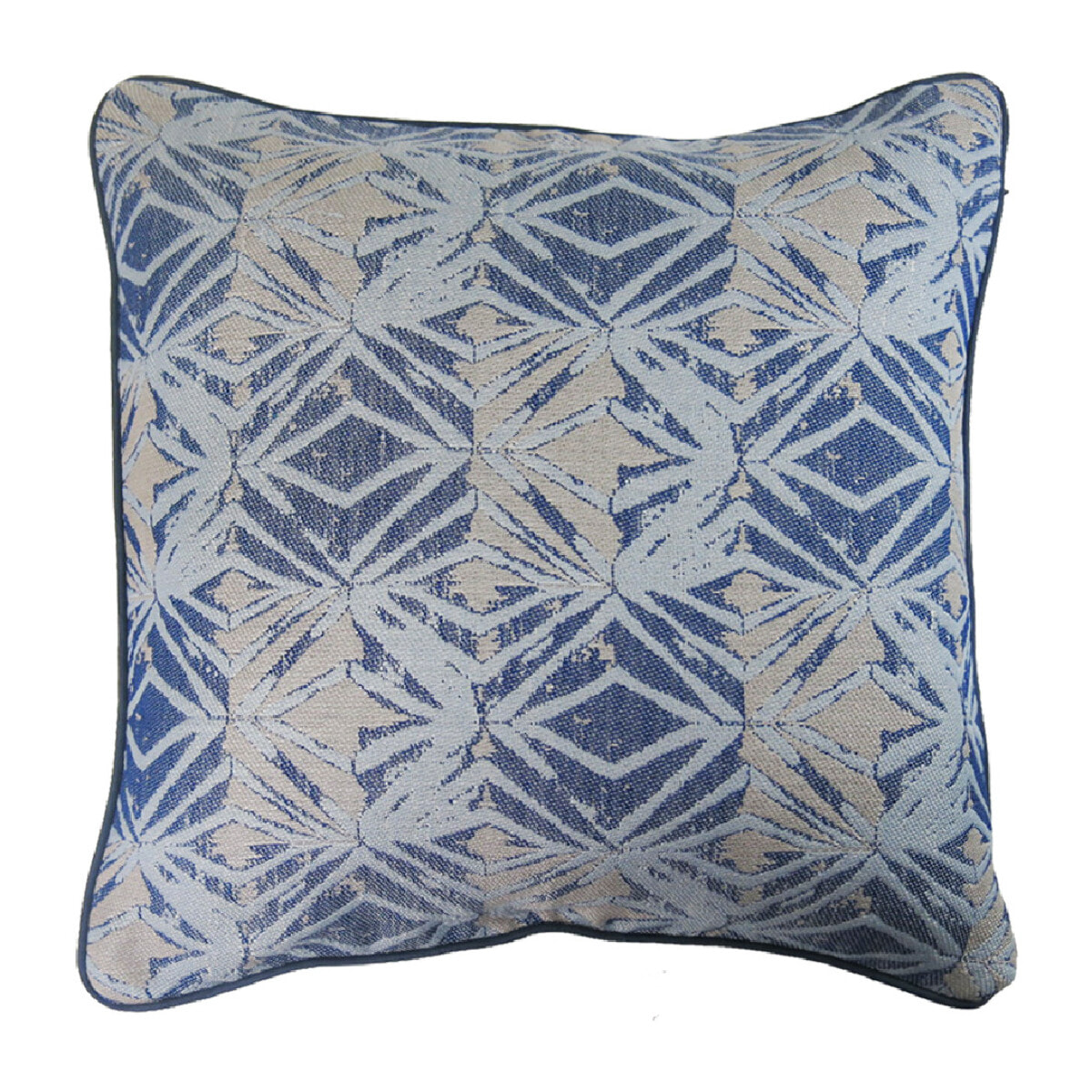 Housse de coussin pur coton motif jacquard bleu Prismes blue-