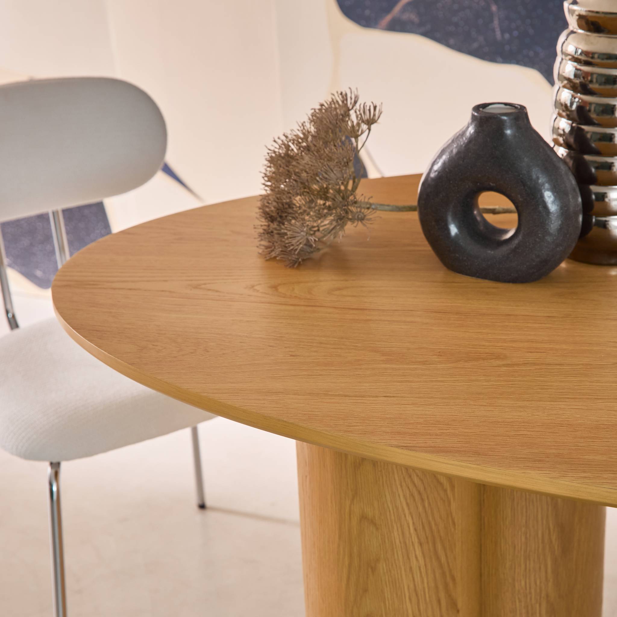 Table à manger ovale bois d'hévéa et placage chêne naturel 8 places 220cm - Leonore