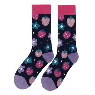 Calcetines Altos Divertidos Unisex con Dibujos de Fresas con flores, Talla única 27-35