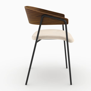 Lot de 2 chaises en velours blanc cassé et bois de noyer - Esmée