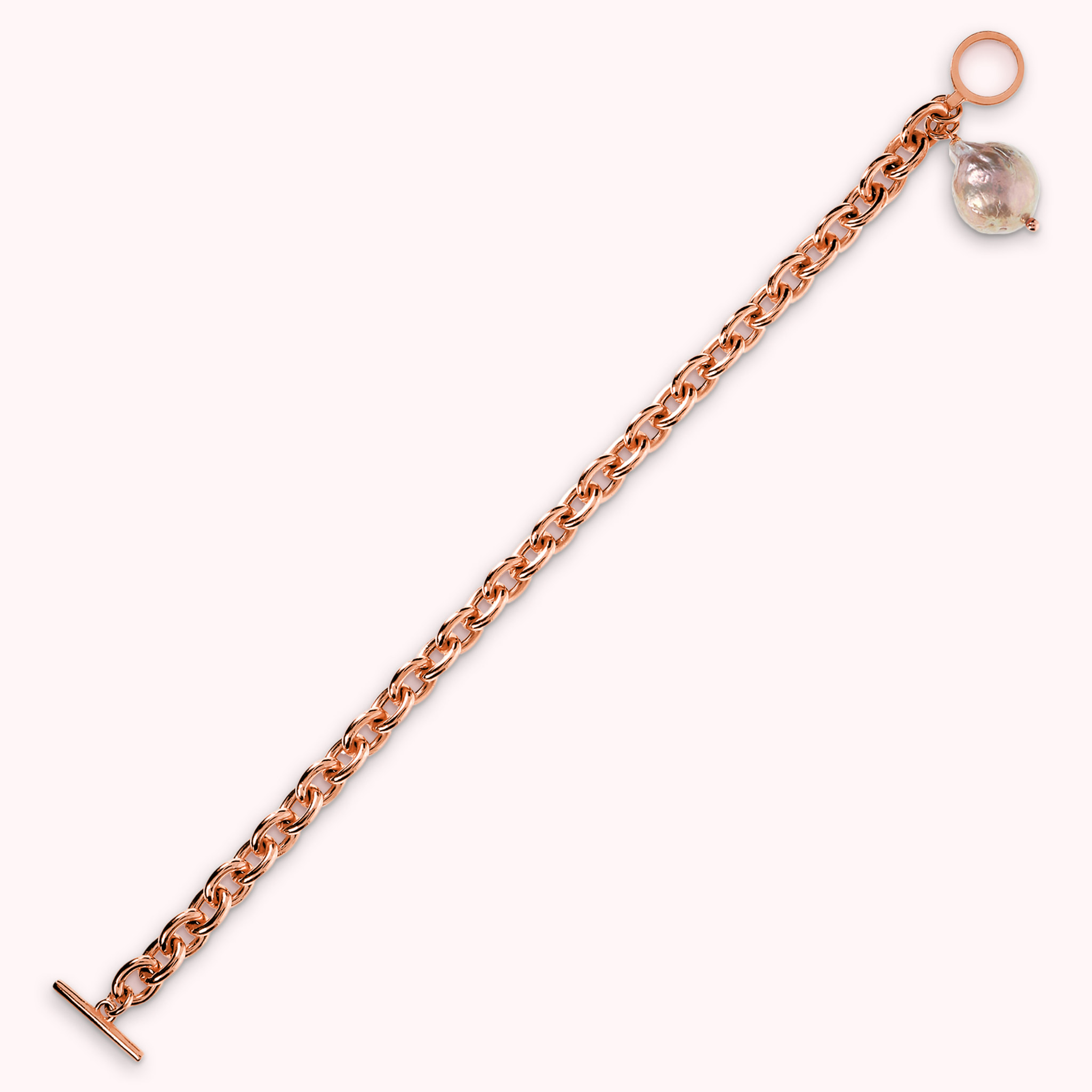 Bracciale Catena Rolo con Perla Ming Coltivata d'Acqua Dolce Rosa