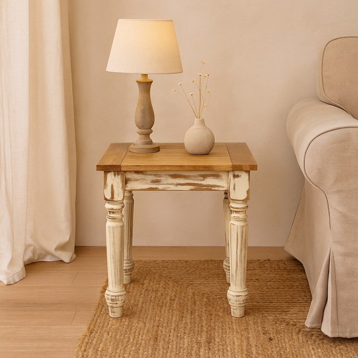 Tavolino quadrato in legno di mango beige decapato 40x40x40 cm - Salento