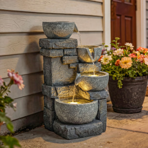 Fontaine de jardin cascade LED 4 niv. effet pierre brique pompe à eau réglable incluse
