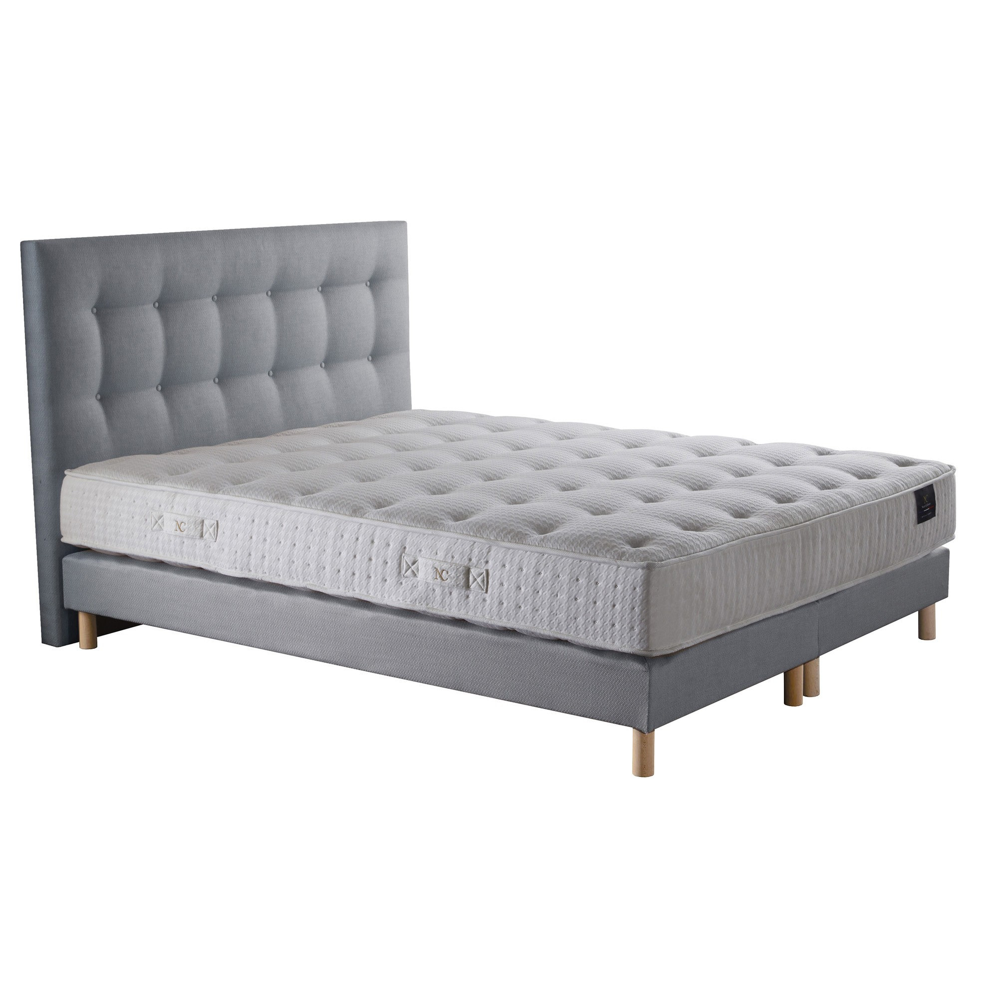 Ensemble Pulsar + tête de lit capitonnée - Matelas ressorts ensachés Mémoire de forme - Sommier Bleu Ciel