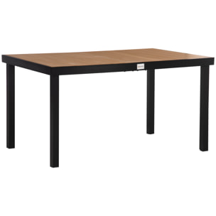 Table de jardin 6 personnes dim. 140 x 90 x 74 cm aluminium noir plastique effet bois naturel