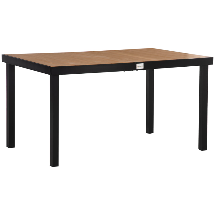 Table de jardin 6 personnes dim. 140 x 90 x 74 cm aluminium noir plastique effet bois naturel