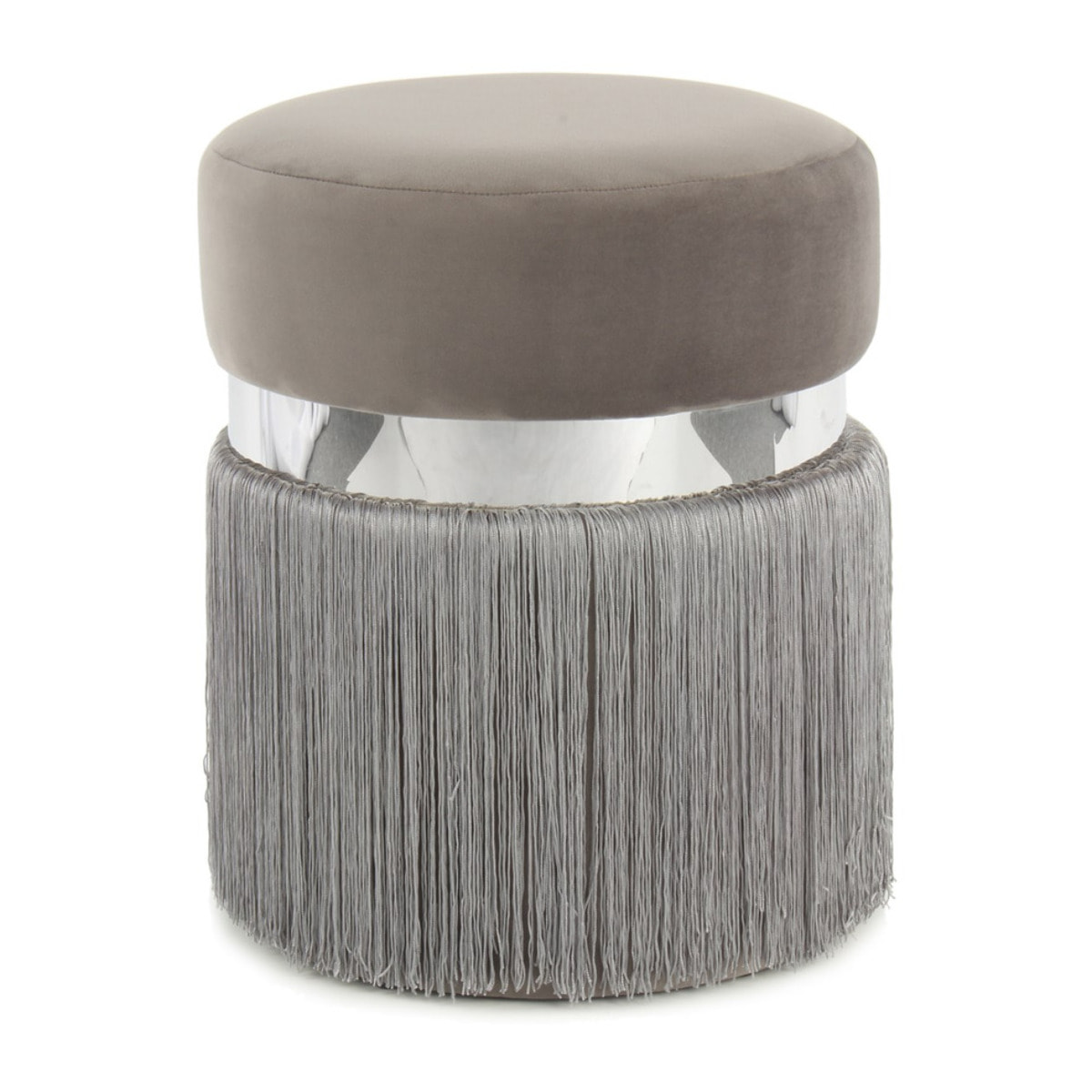 Pouf Rebecca 925 Grigio e Argento con Frange