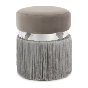 Pouf Rebecca 925 Grigio e Argento con Frange