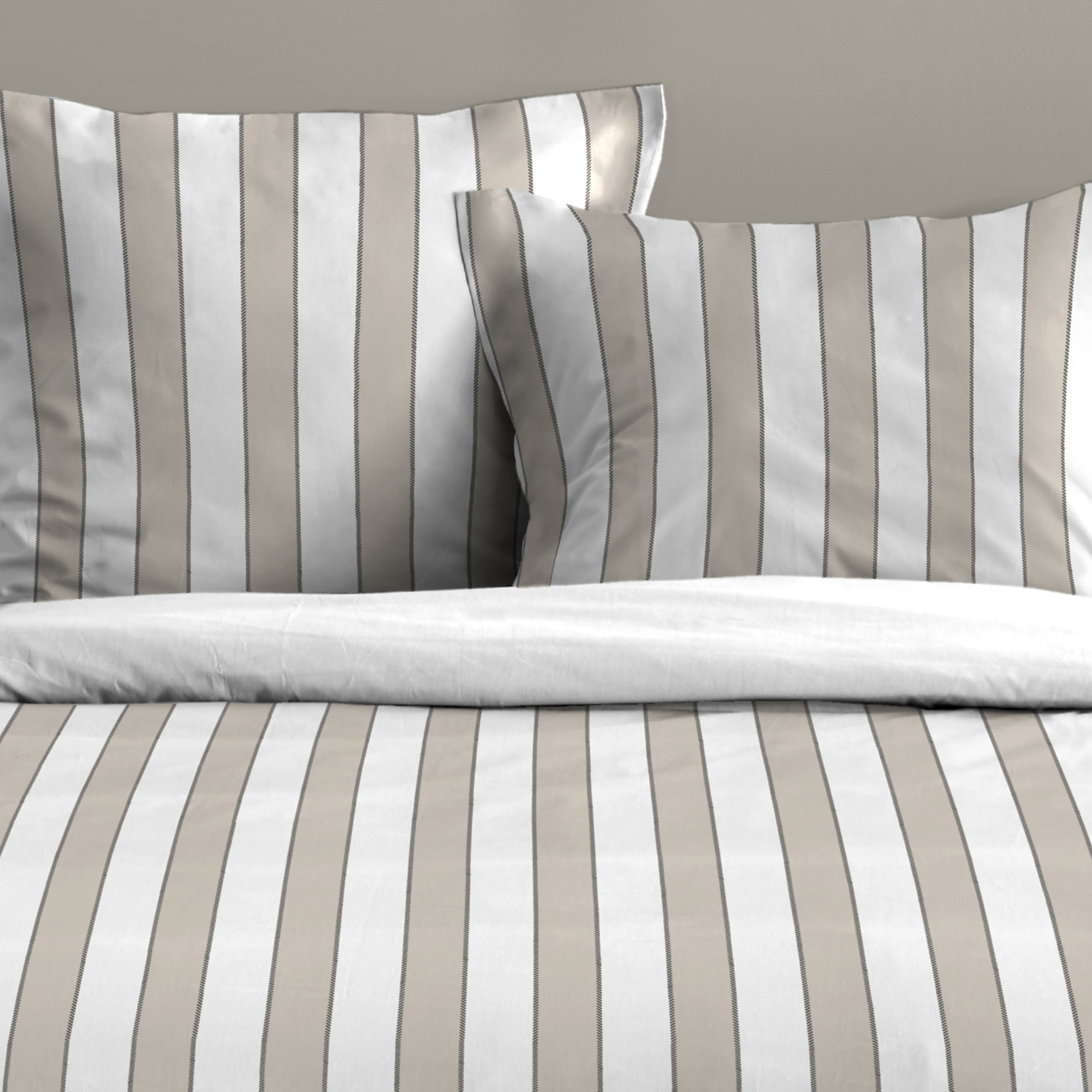 Parure de lit 3 pièces en coton imprimé rayures housse + taies - Naturel