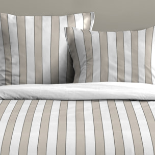 Parure de lit 3 pièces en coton imprimé rayures housse + taies - Naturel