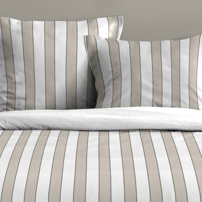 Parure de lit 3 pièces en coton imprimé rayures housse + taies - Naturel